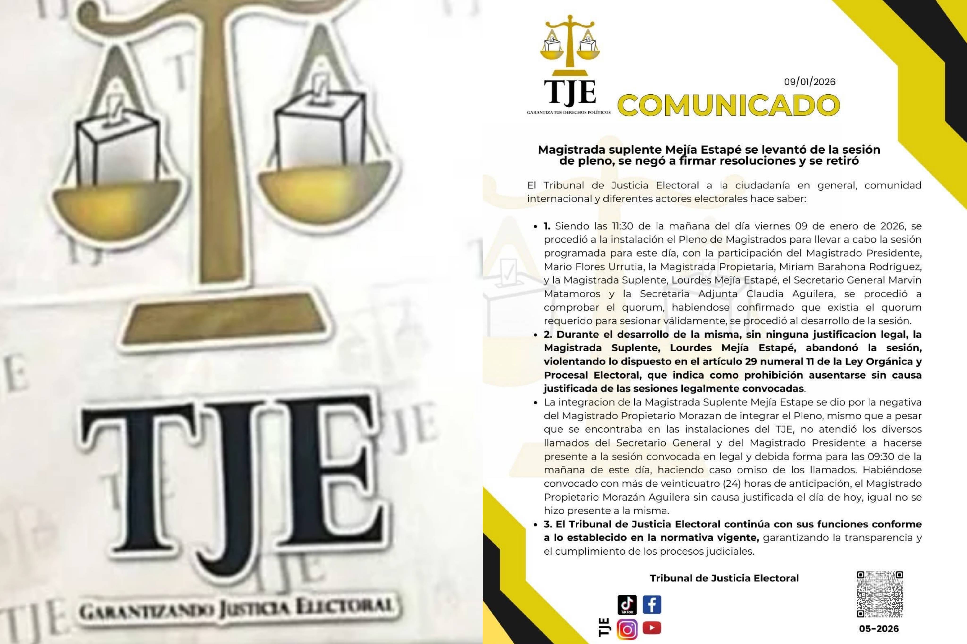 Polémica en el TJE: sesión se desarrolla con ausencias y abandono de magistrada