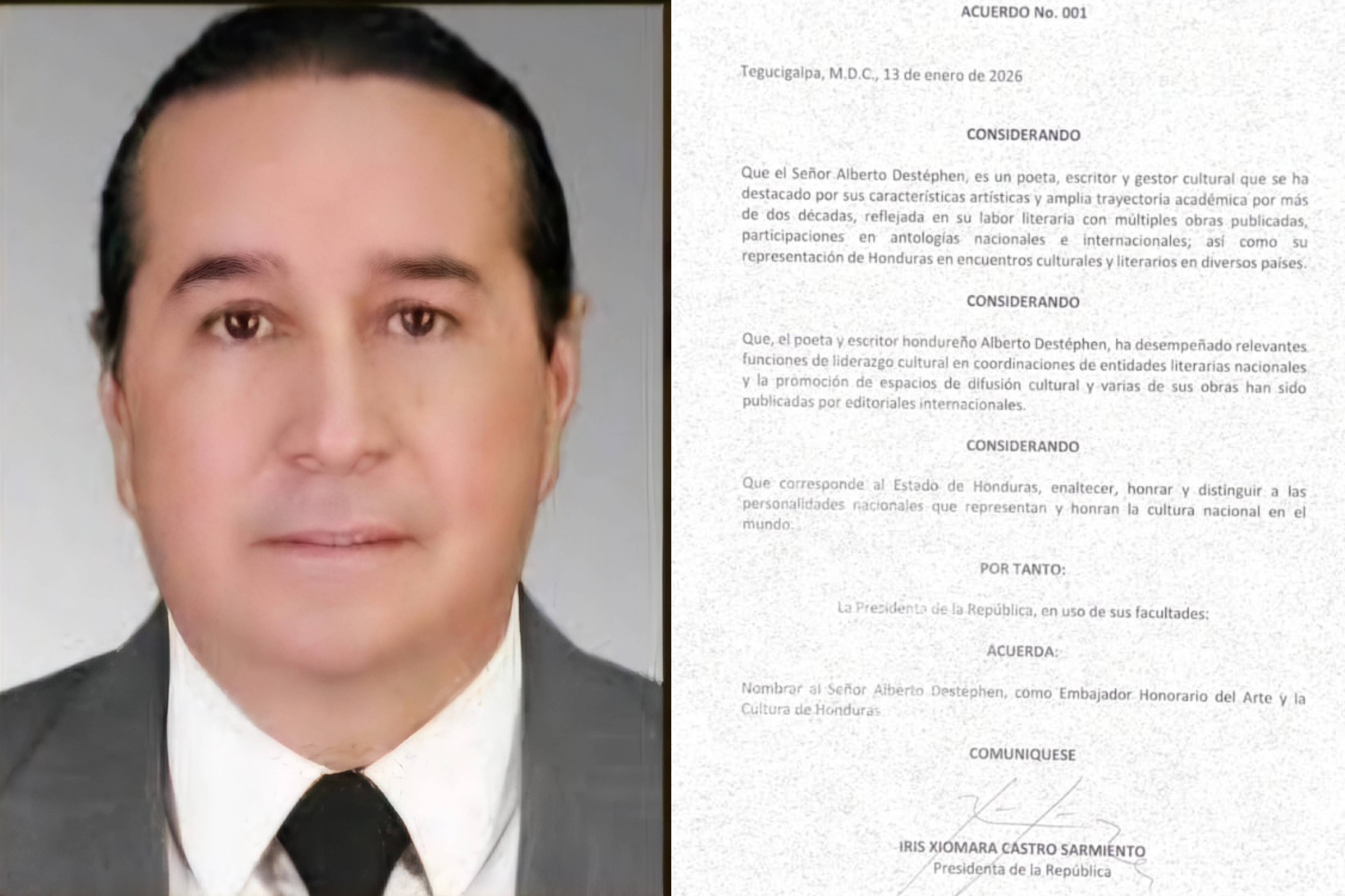 Presidenta Xiomara Castro nombra a Alberto Dest&eacute;phen, Embajador Honorario del Arte y la...