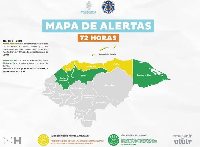 Copeco declara   Alerta Amarilla tres departamentos del país...