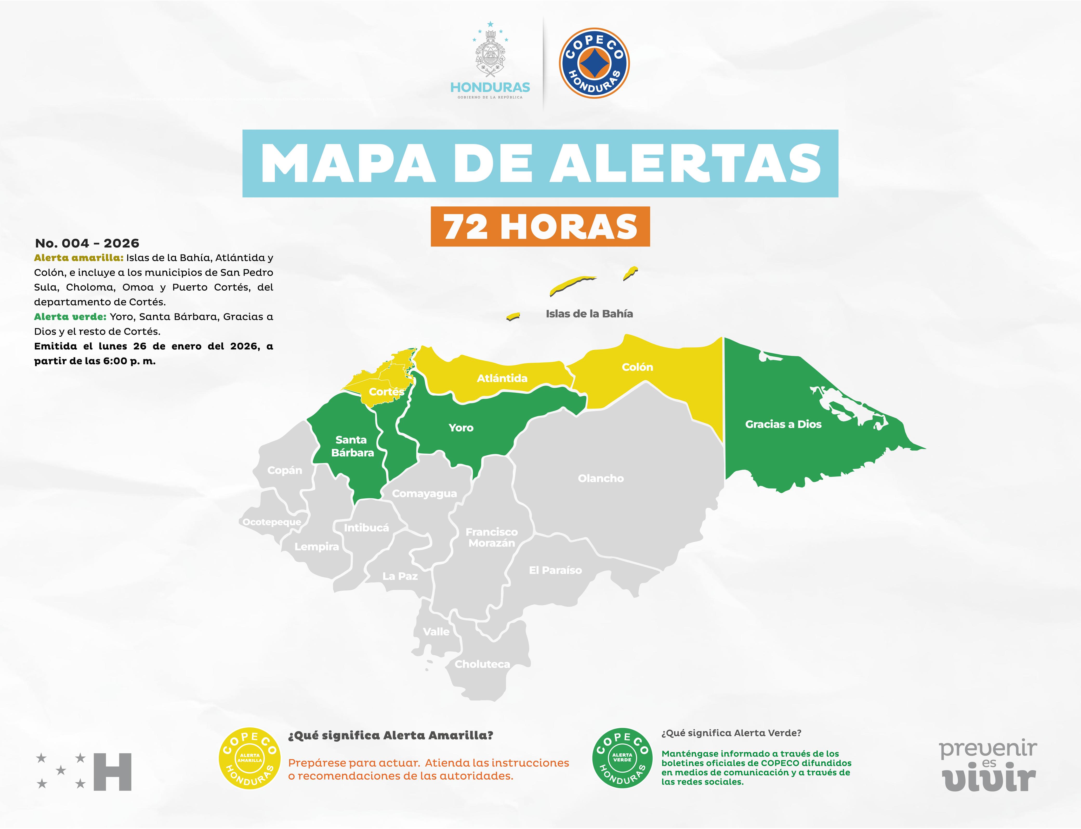 COPECO declara Alerta Amarilla y Verde por ingreso de frente frío al país