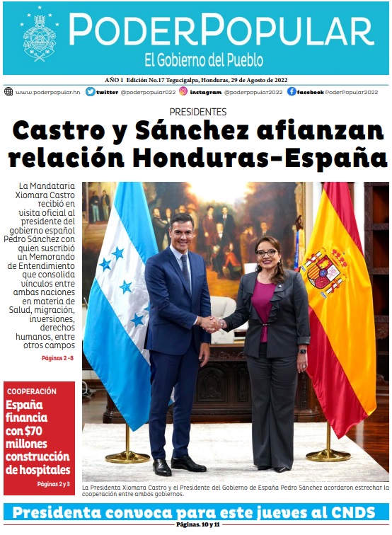 Castro y Sánchez Afianzan relación Honduras-España