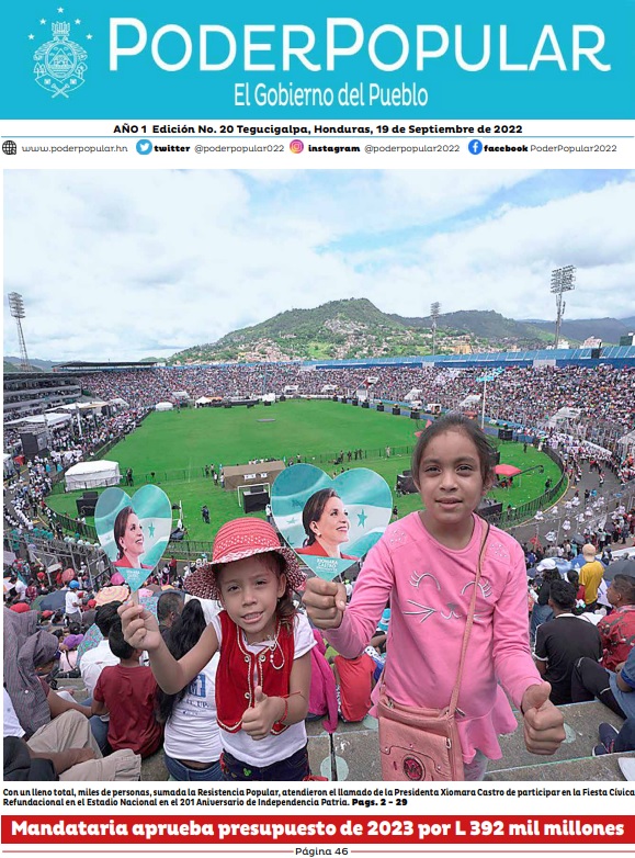 Con un lleno total, miles de personas, sumada la Resistencia Popular, atendieron el llamado de la Presidenta Xiomara Castro de participar en la Fiesta Cívica Refundacional en el Estadio Nacional en el 201 Aniversario de Independencia Patria