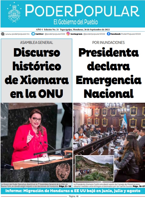 Discurso histórico de la Presidenta Iris Xiomara Castro Sarmiento ante la ONU y se declara emergencia nacional por inundaciones en Honduras