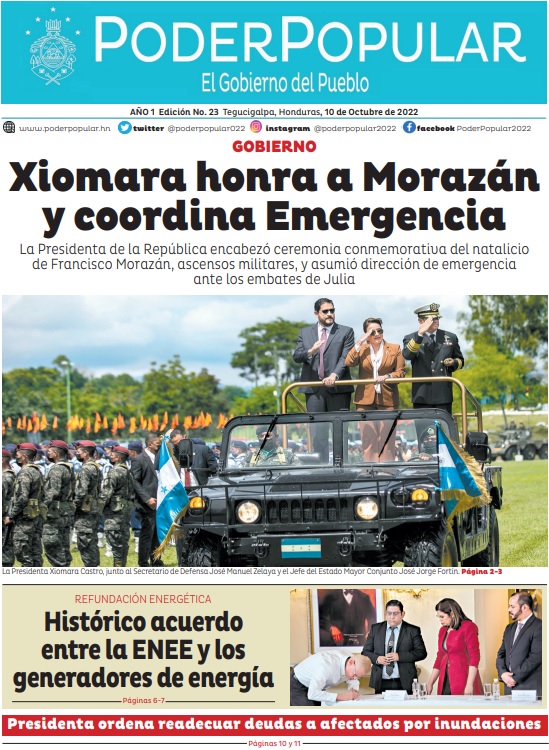 La Presidenta de la República encabezó ceremonia conmemorativa del natalicio de Francisco Morazán, ascensos militares, y asumió dirección de emergencia ante los embates de Julia
