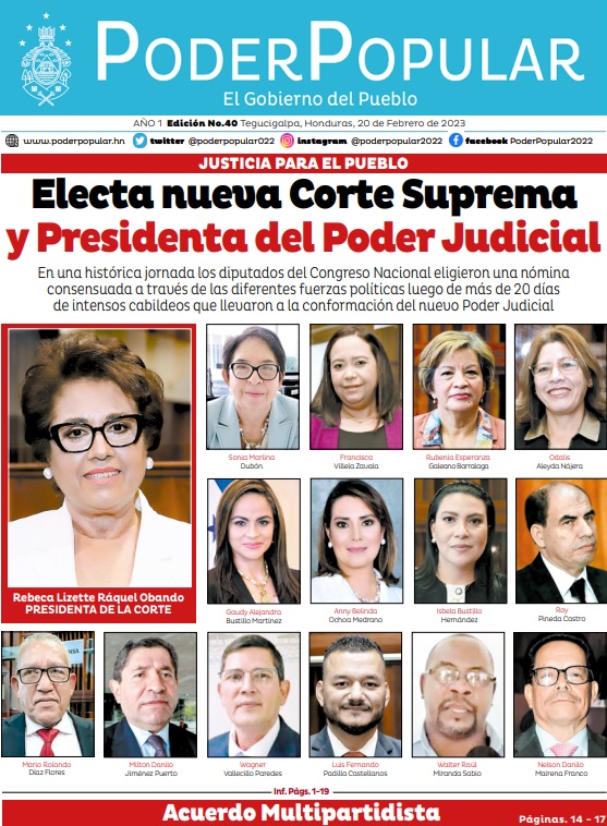 Electa nueva Corte Suprema y Presidenta del Poder Judicial de Honduras