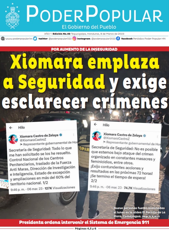Xiomara Emplaza a seguridad y exige esclarecer crímenes y ordena intervenir el sistemas de emergencias 911