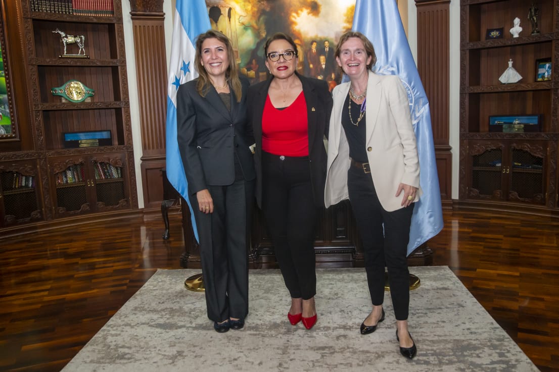 Presidenta Castro junto a representantes de la ONU y PMA dialogan sobre fortalecimiento del sistema de protección social en Honduras